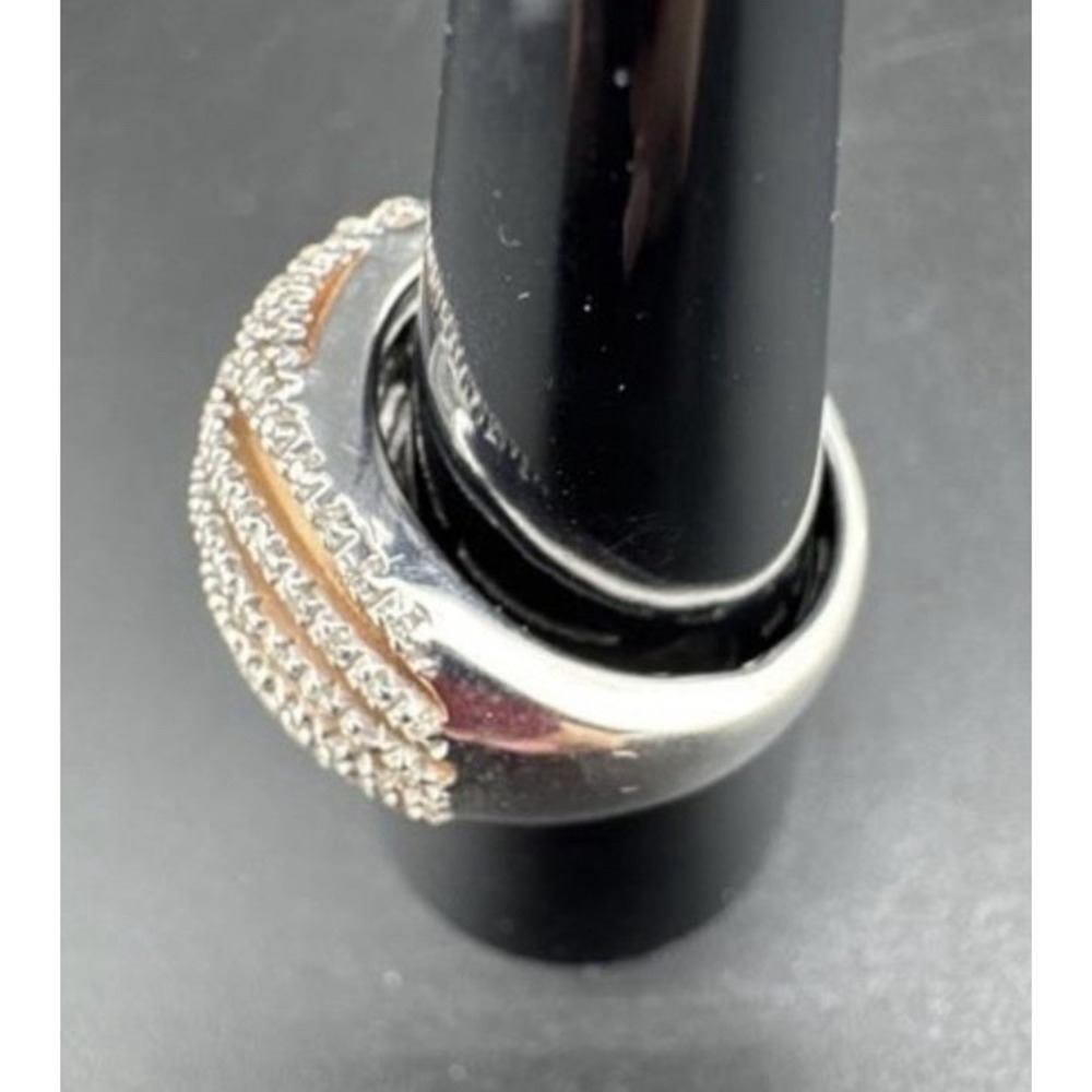 JWBR Two Tone Diamond Dome Rose Gold Plate Sterling Silver Ring Size 6 #475 - Picture 2 of 3